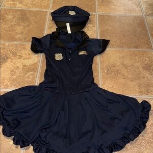 Navy Blue Police Costume Dress with Hat Child medium 8/10 Halloween Dress Up